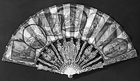 Fan, ivory, paper, gouache, metal, mother-of-pearl, probably French